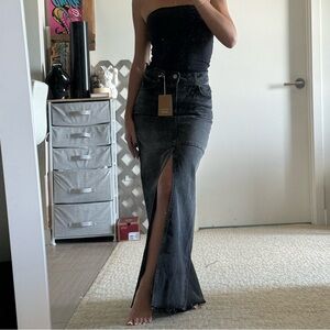 Reformation black tazz denim maxi skirt size 24 NWT